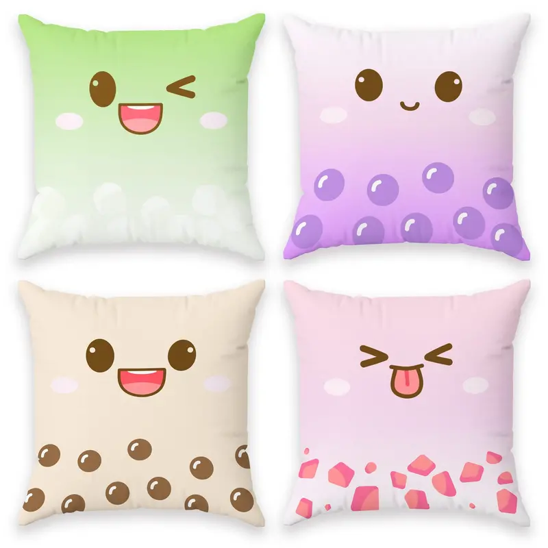 Anime Boba Pillow Cover – Kawaii Bubble Tea Themed Decorative Case 1