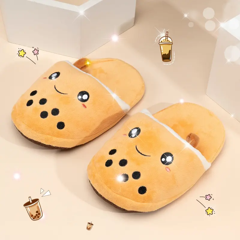Bubble Tea-Themed Women’S Slippers – Soft Kawaii Indoor Footwear 1