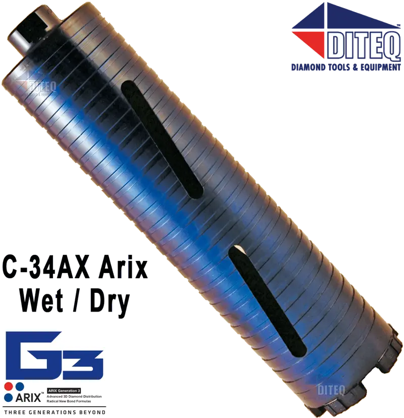 Diteq C-34Ax Arix Short-Dry Concrete Core Bit – 1.5-Inch Diameter, 5/8"-11 Thread 1