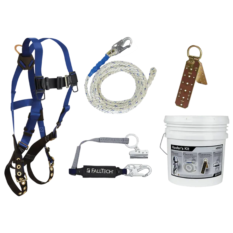 Falltech Roofer’S Fall Protection Kit With Hinged Reusable Anchor And Trailing Rope Adjuster 1