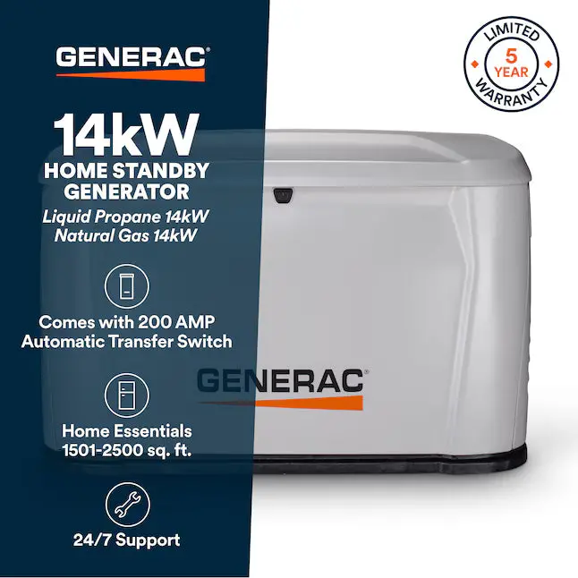 Generac Next Generation 14Kw Dual-Fuel (Lp/Ng) Home Standby Generator With 200A Automatic Transfer Switch 1