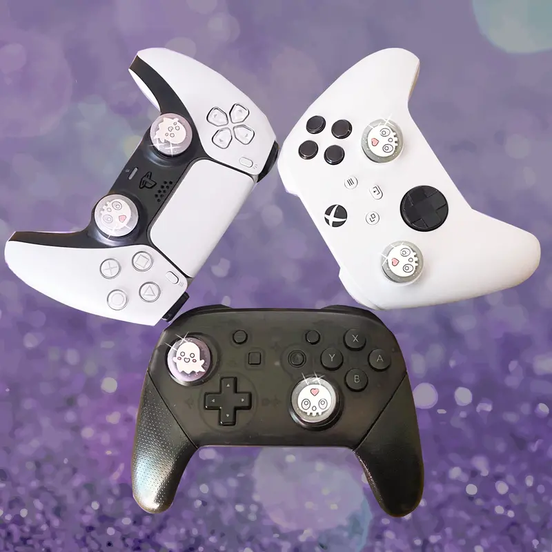 Ghost-Themed Glitter Thumb Grips | Clear Ps5, Xbox & Switch 2 Accessories 1