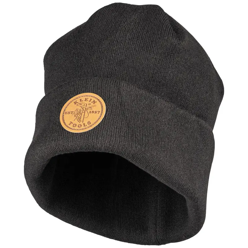 Klein Tools Black Insulated Knit Hat With Genuine Leather Patch 1