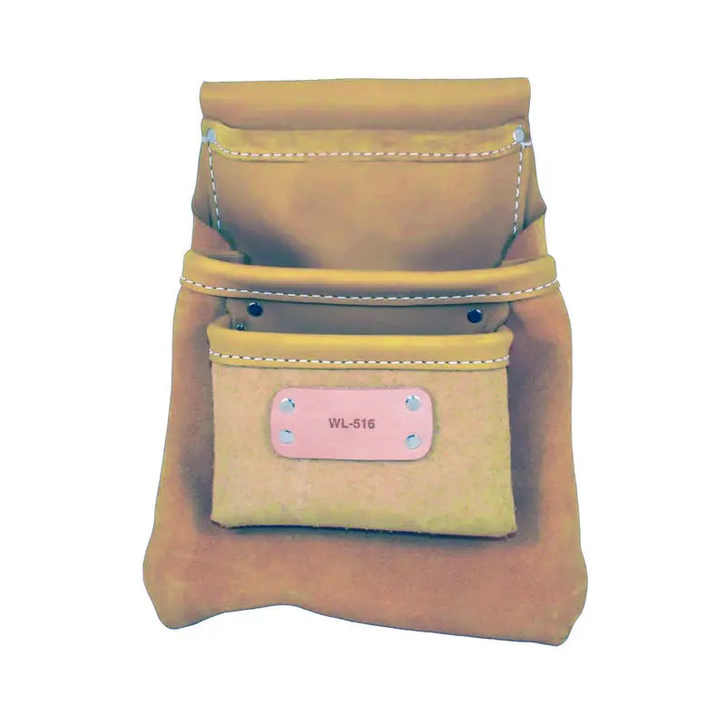 Kraft Tool Co. 3-Pocket Leather Nail Bag For Masonry And Carpentry Work 1