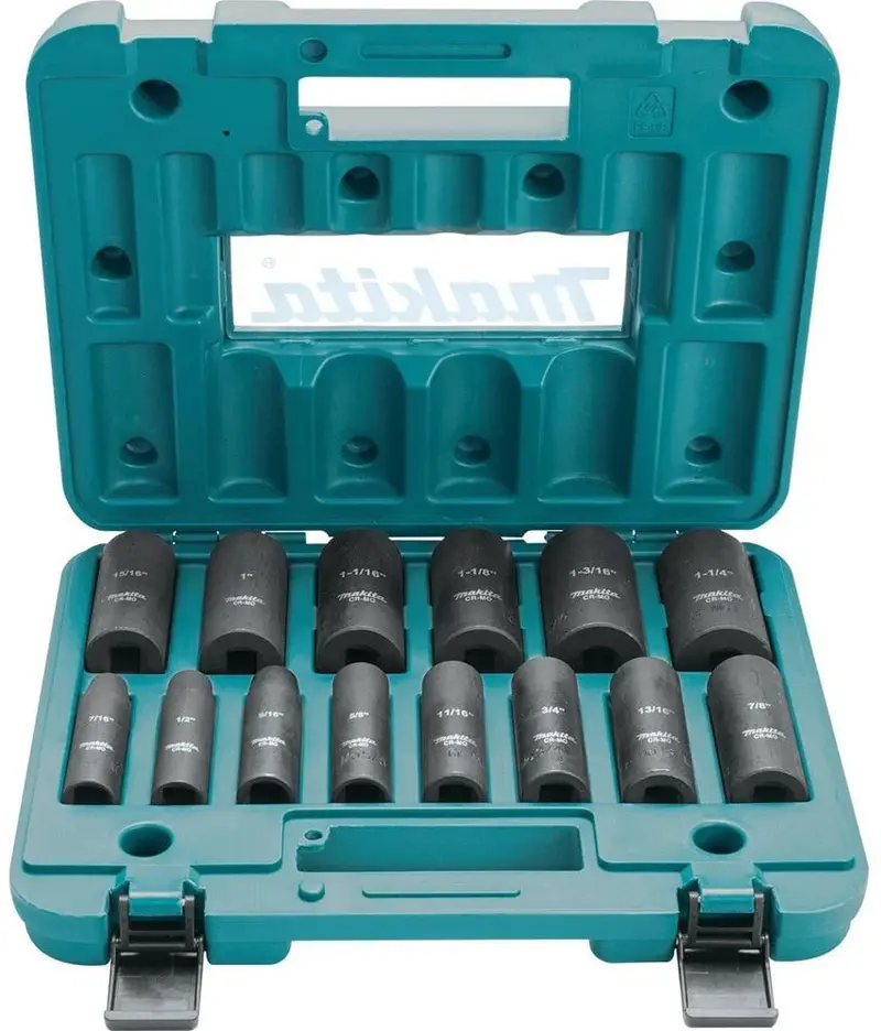 Makita 1/2" 6-Point Deep Impact Socket Set – 14-Piece 1
