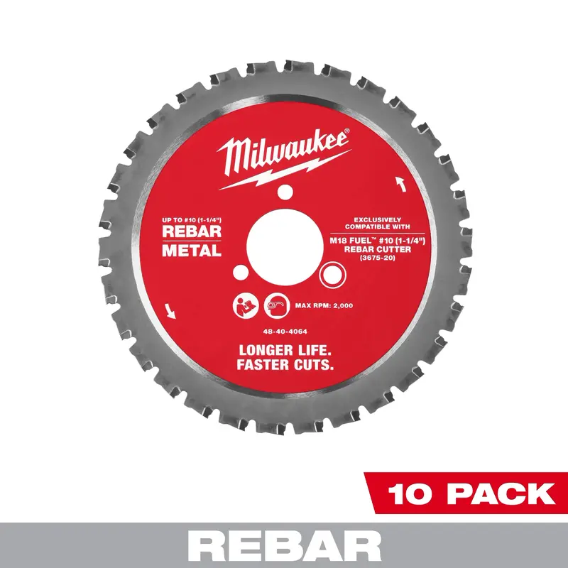 Milwaukee #10 (1-1/4") Rebar Cutting Blades – 10-Pack For M18 Fuel Cutters (48-40-4068) 1