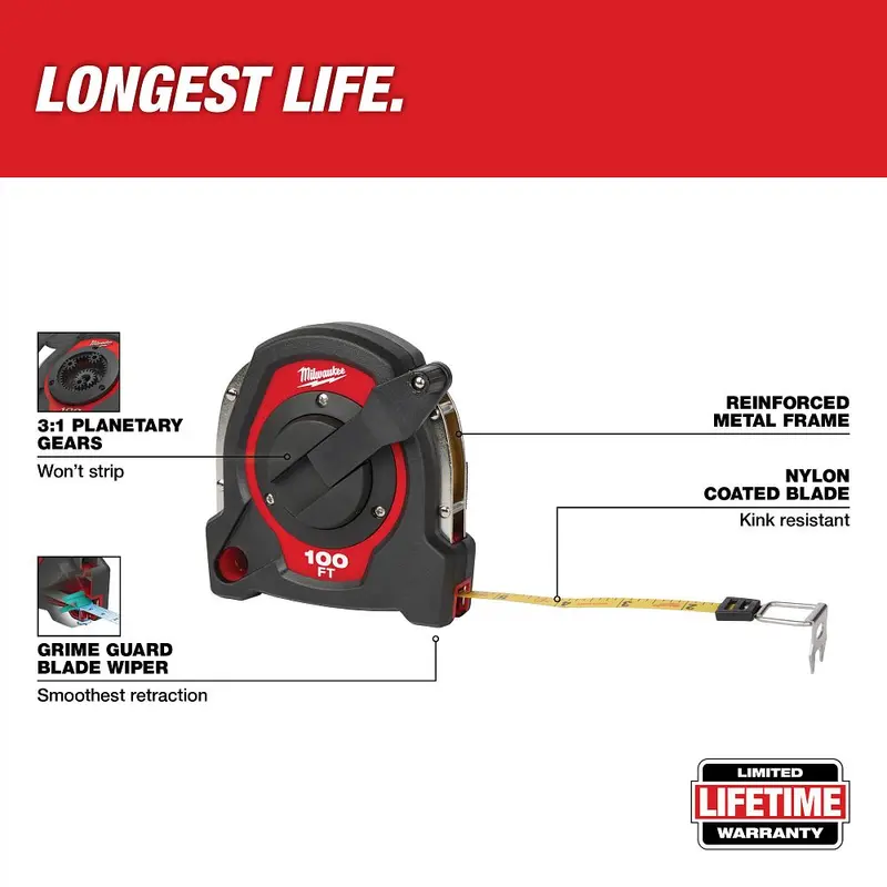 Milwaukee 100 Ft. Closed-Reel Long Tape Measure (48-22-5101) 1
