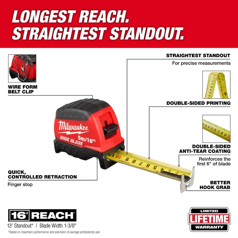 Milwaukee 16-Foot Heavy-Duty Tape Measure With Wide Blade – Model 48-22-1217 1