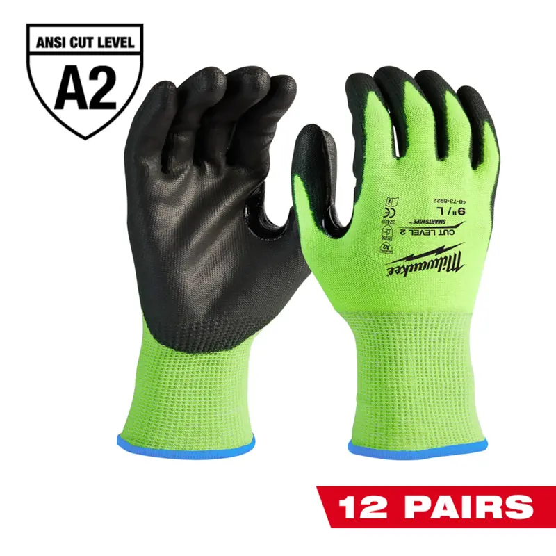 Milwaukee High-Visibility Cut Level 2 Gloves – Polyurethane-Coated, Xxl (12-Pack) 1