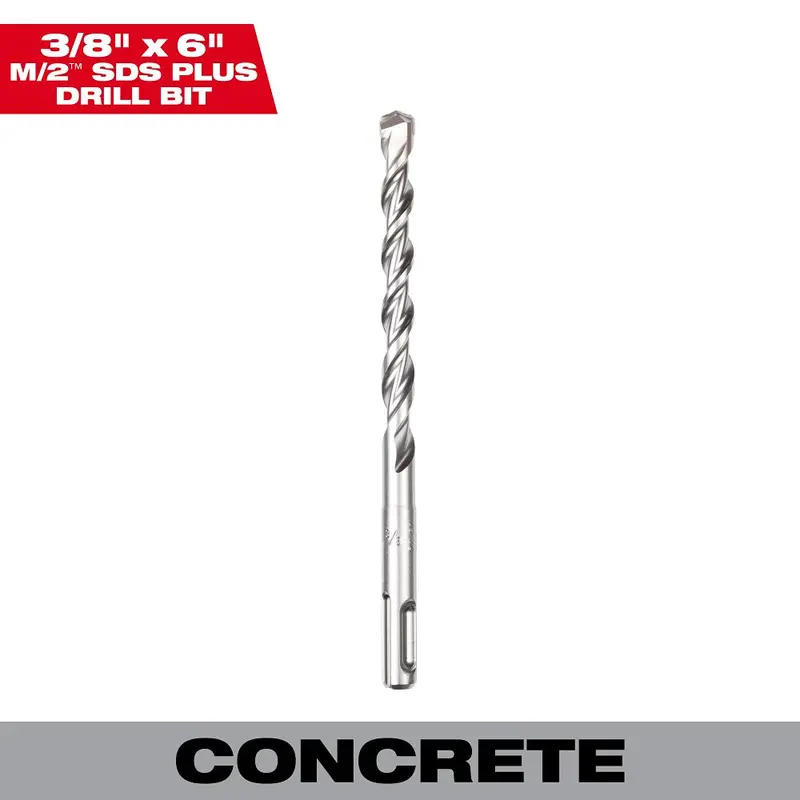 Milwaukee M/2 Sds-Plus 2-Cutter Rotary Hammer Bit – 3/8" Diameter × 4" Working Length × 6" Overall, Model 48-20-8251 1