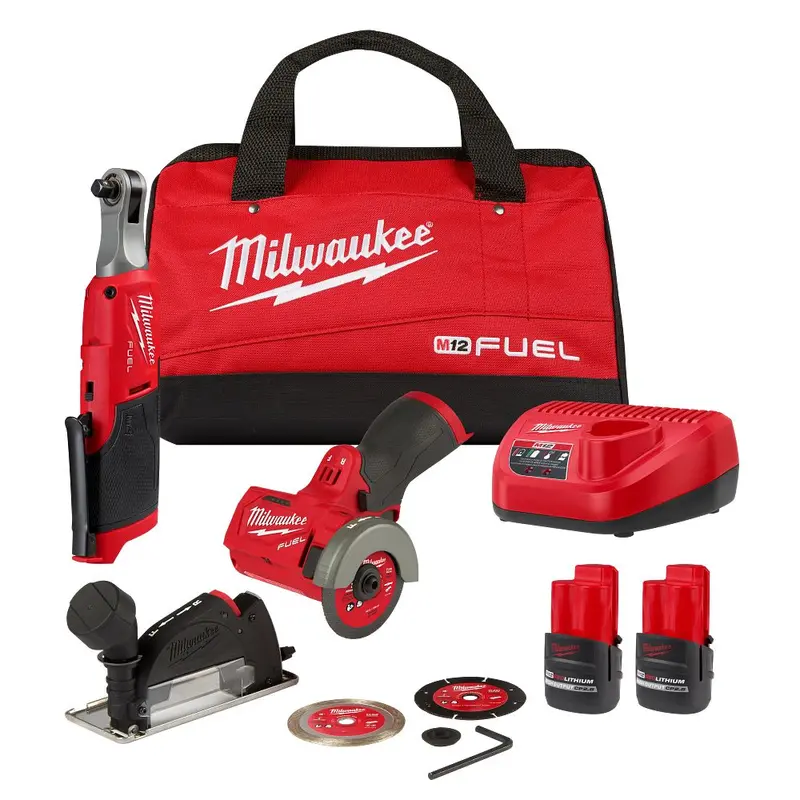 Milwaukee M12 Fuel 3/8-Inch High-Speed Ratchet + 3-Inch Cut-Off Tool Combo (2567-22Hoc) 1