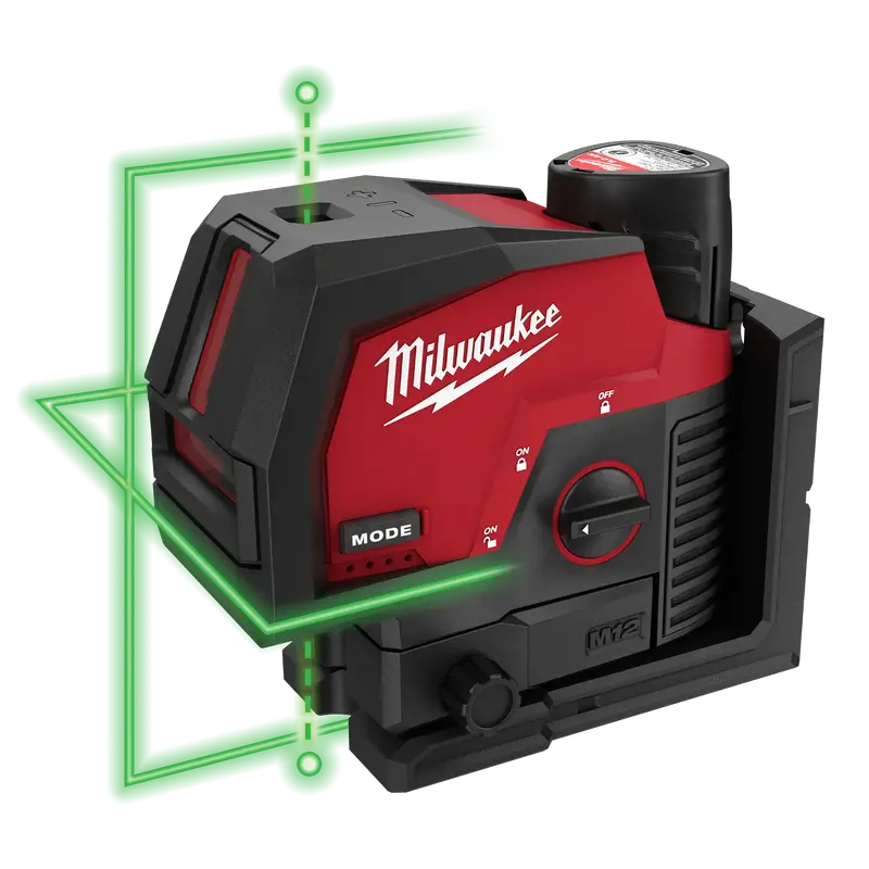 Milwaukee M12 Green Cross Line & Plumb Points Laser Kit (3622-21) With Complimentary Xc4.0 Battery (48-11-2440) 1
