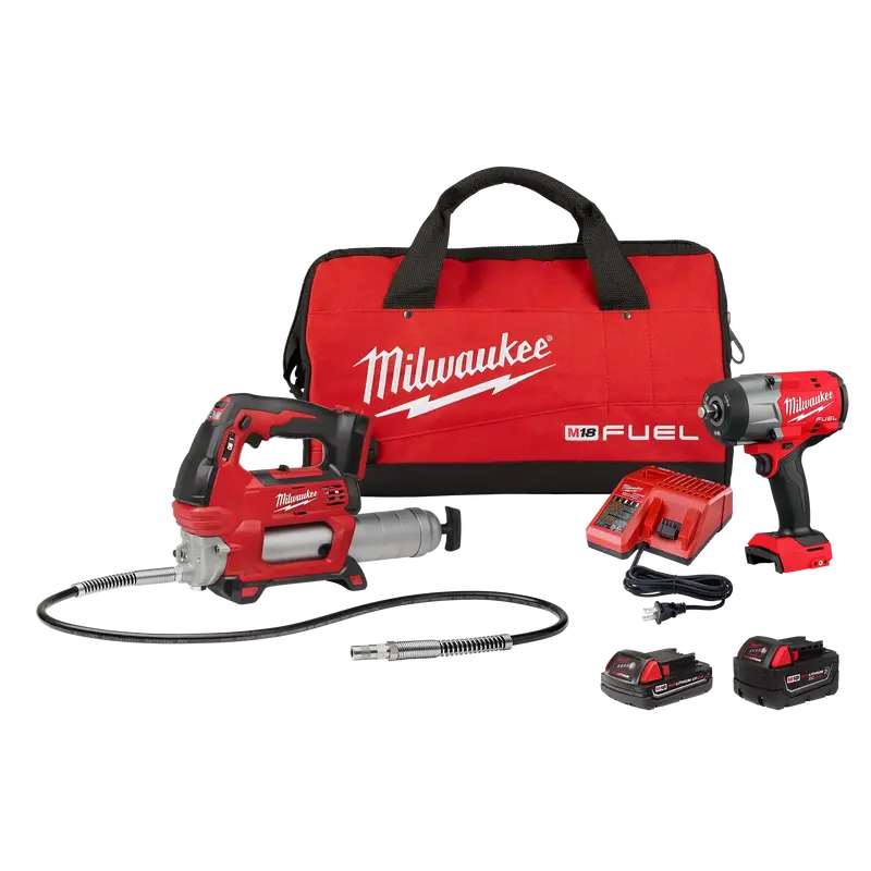 Milwaukee M18 Fuel 1/2" High-Torque Impact Wrench & Grease Gun Combo Kit (2967-22Gg) 1