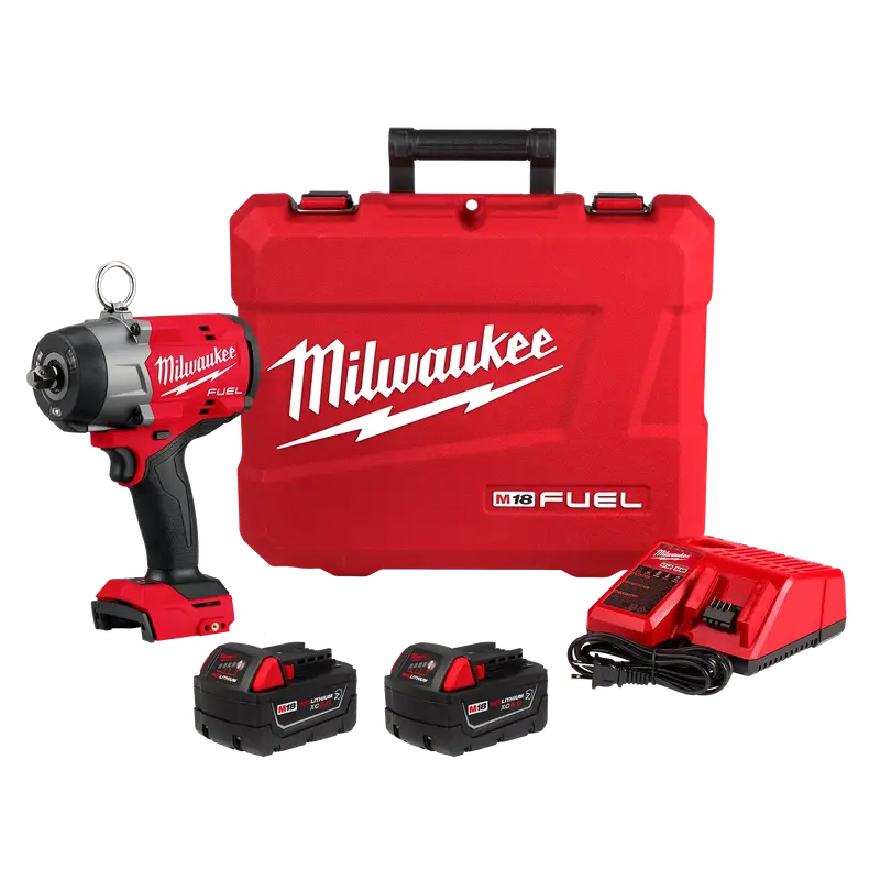 Milwaukee M18 Fuel 1/2" High-Torque Impact Wrench With Pin Detent (2966-22) + Free 15-Piece Shockwave 1/2" Deep Socket Set With Packout Organizer (49-66-6802) 1