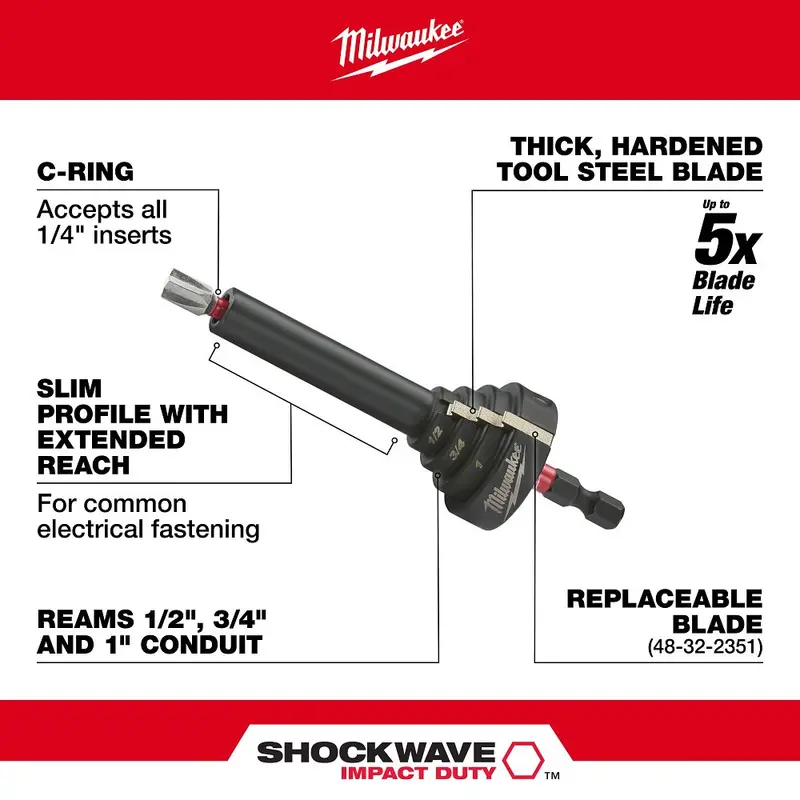 Milwaukee Shockwave Impact Duty Conduit Reaming Bit Holder – Sturdy Mounting For Reamers 1