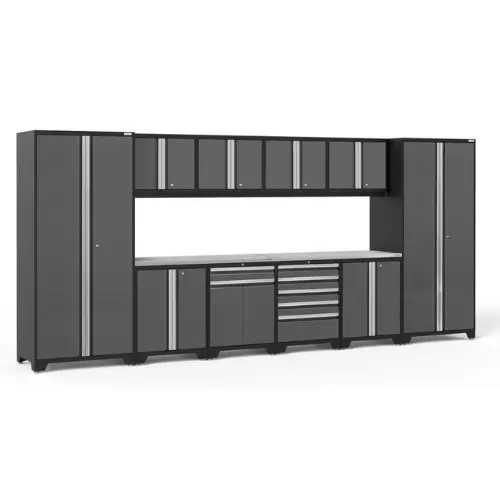 Newage Pro Series 12-Piece Garage Cabinet Set Featuring Lockers, Base & Wall Cabinets, Tool Drawer, And 56-Inch Worktop 1