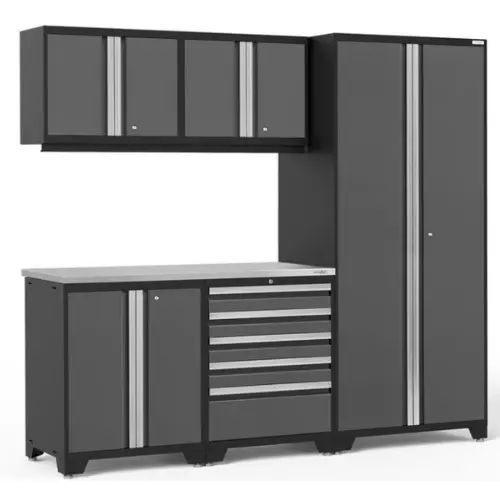 Newage Pro Series 6-Piece Compact Cabinet Kit With Tool Drawer, Base & Wall Cabinets, And Locker 1