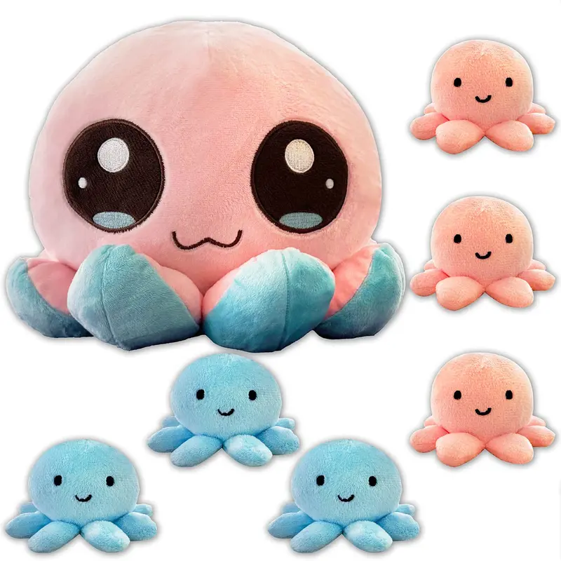 Octopus Plush Collection – Set Of 7 Pink & Blue Kawaii Large Stuffed Animals 1