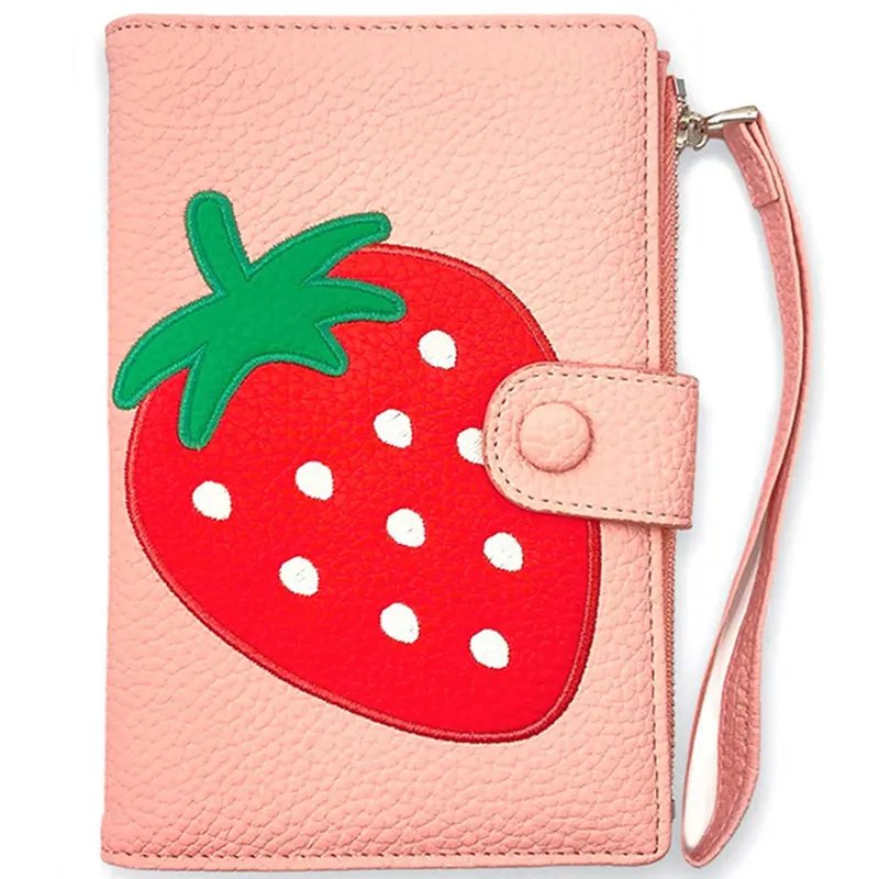 Strawberry Kawaii Passport Holder – Soft Pink Leather Travel Document Case 1