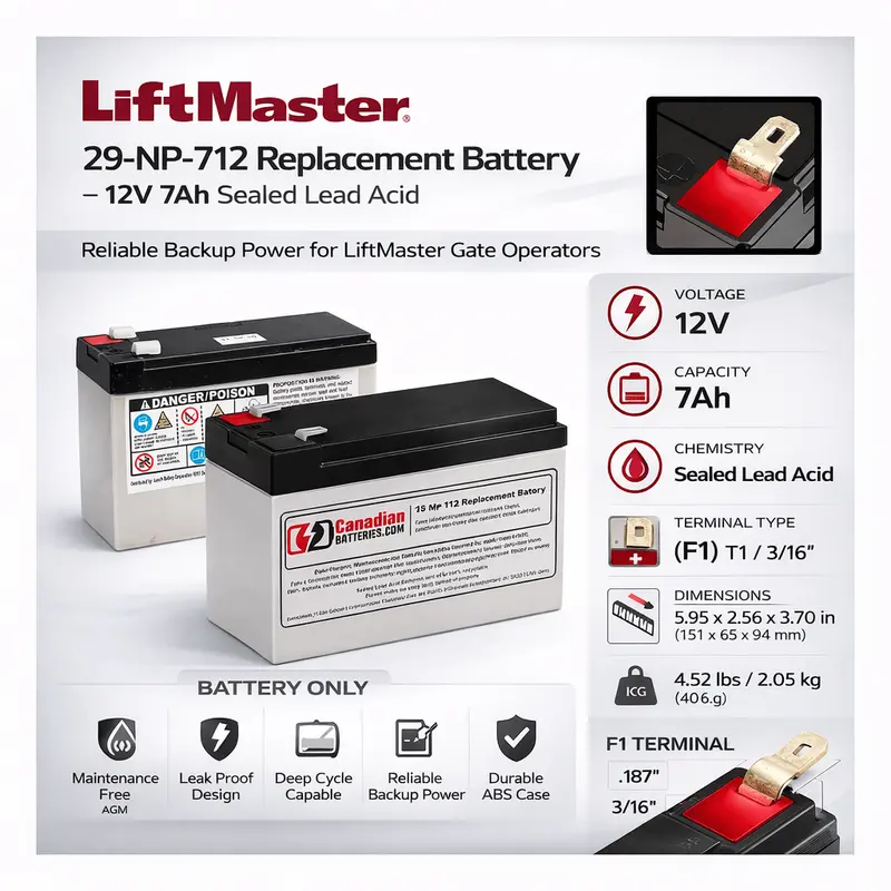 12V 7Ah La400 Replacement Battery For Liftmaster 29-Np712 Gate Openers 1