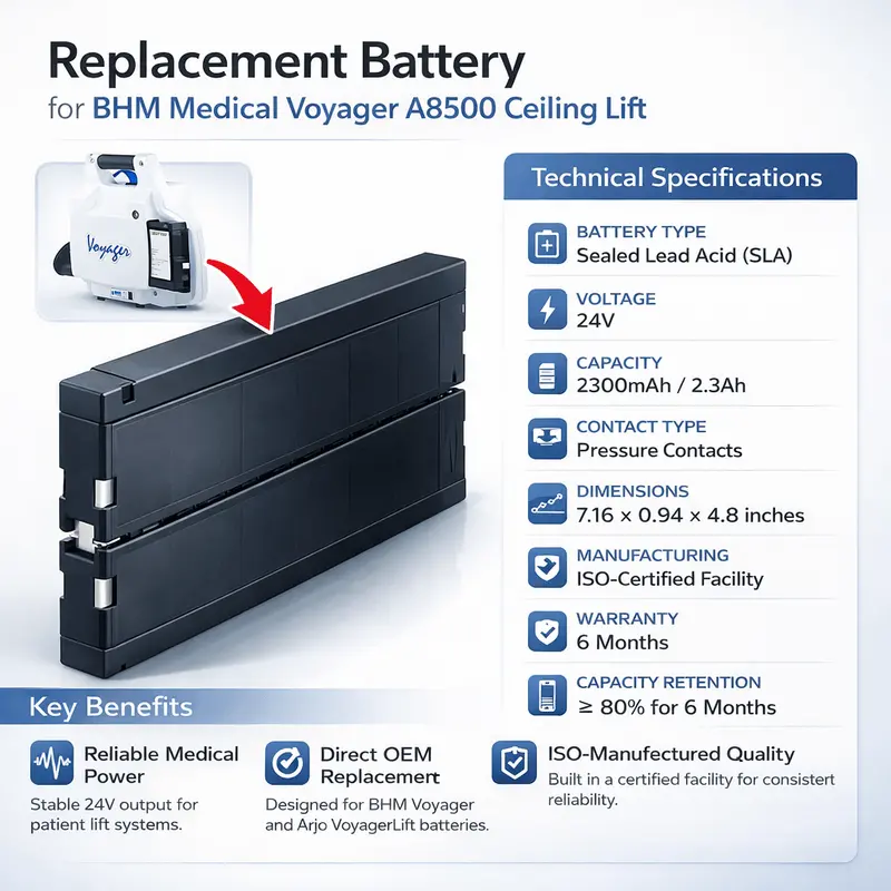 24V 2.3Ah Rechargeable Battery For Bhm Medical Voyager Portable Track Lift (Model A8500 / 6138) 1