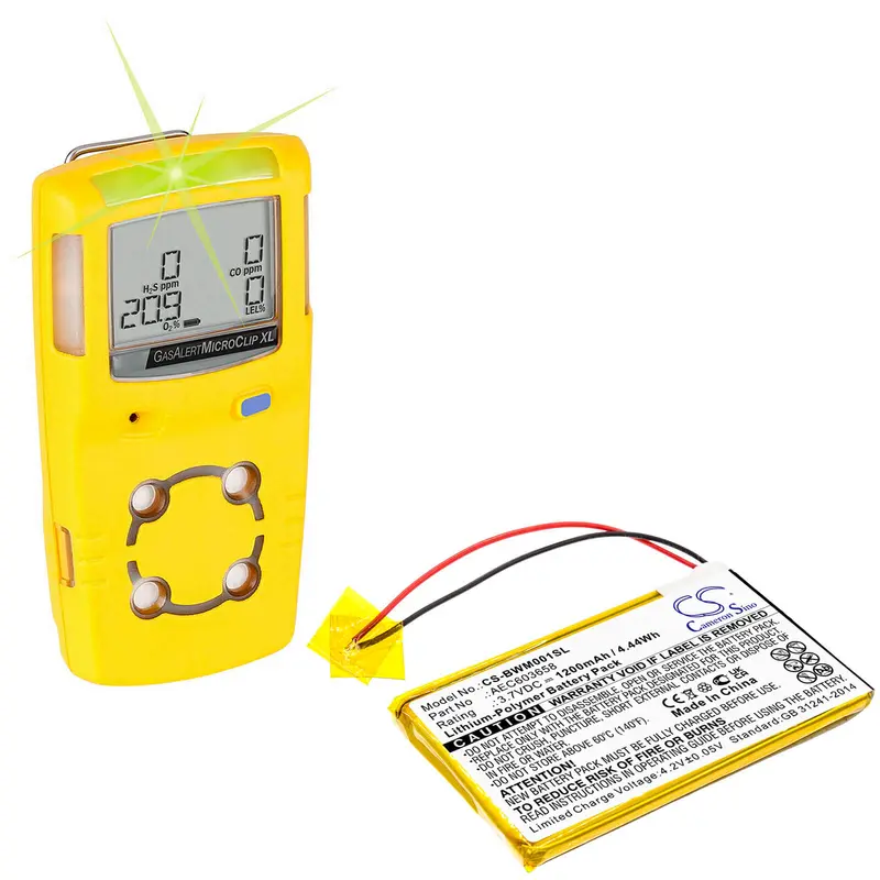 3.7V 1200Mah Li-Polymer Safety Gas Detector Battery For Bw Microclip Xl (Mcxl-Mpcb1) 1