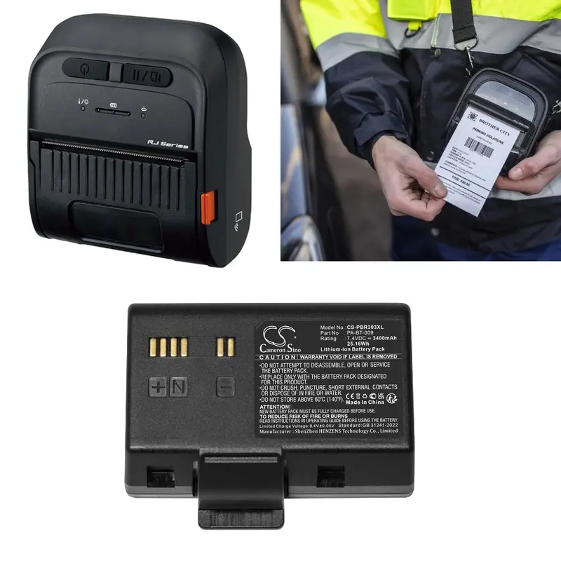 7.4V 3400Mah Li-Ion Portable Printer Battery For Brother Pa-Bt-009, Rj-3035B, And Rj-3055Wb Models 1