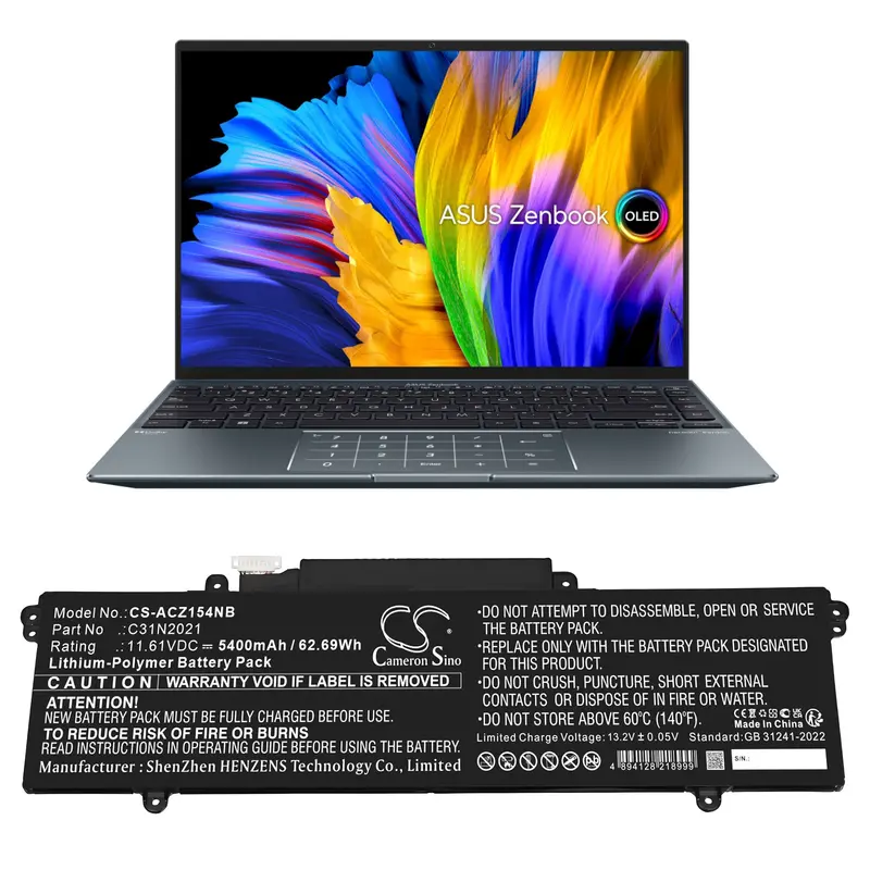 Asus Zenbook 14 Flip Oled Un5401Qa Battery – 11.61V Li-Polymer 5400Mah (62.69Wh), Model 0B200-04030000 1