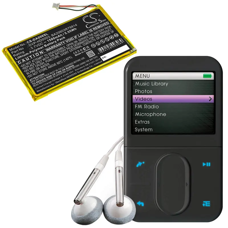 Creative Zen Vision M Media Player Battery – 3.7V 1500Mah Li-Polymer (5.55Wh) For Ba20603R79914 1